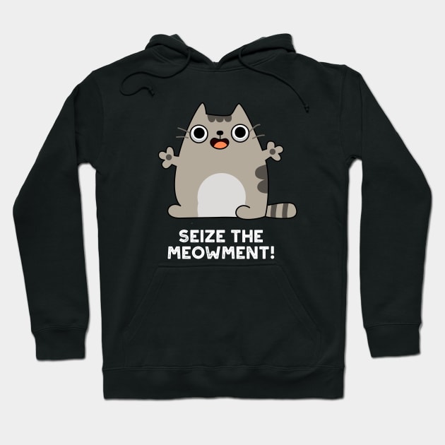 Seize The Meow-ment Cute Positive Cat Pun Hoodie by punnybone